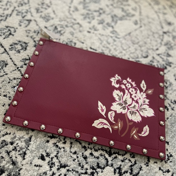 WHITE HOUSE BLACK MARKET: wine colored studded clutch. NWT